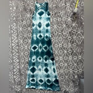 GUC M GO Couture Aqua Blue Tie-Die Racer tank back Maxi dress